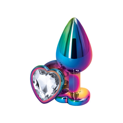 Rear Assets - Regenboog buttplug met hartvormige siersteen - Medium